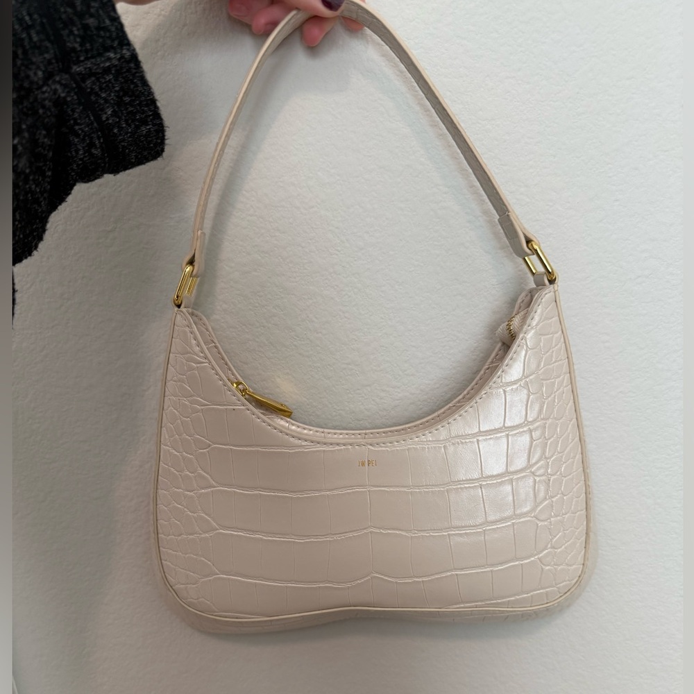 JW PEI Cream Croc-Embossed Shoulder Bag